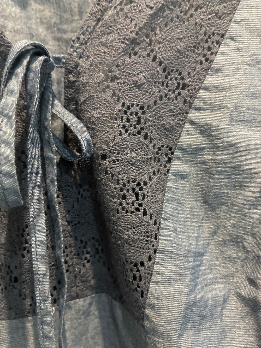 MERONA Women's Blue Cotton Chambray Lace Crochet Inset Tunic Dress S 👵MT - Picture 3 of 6